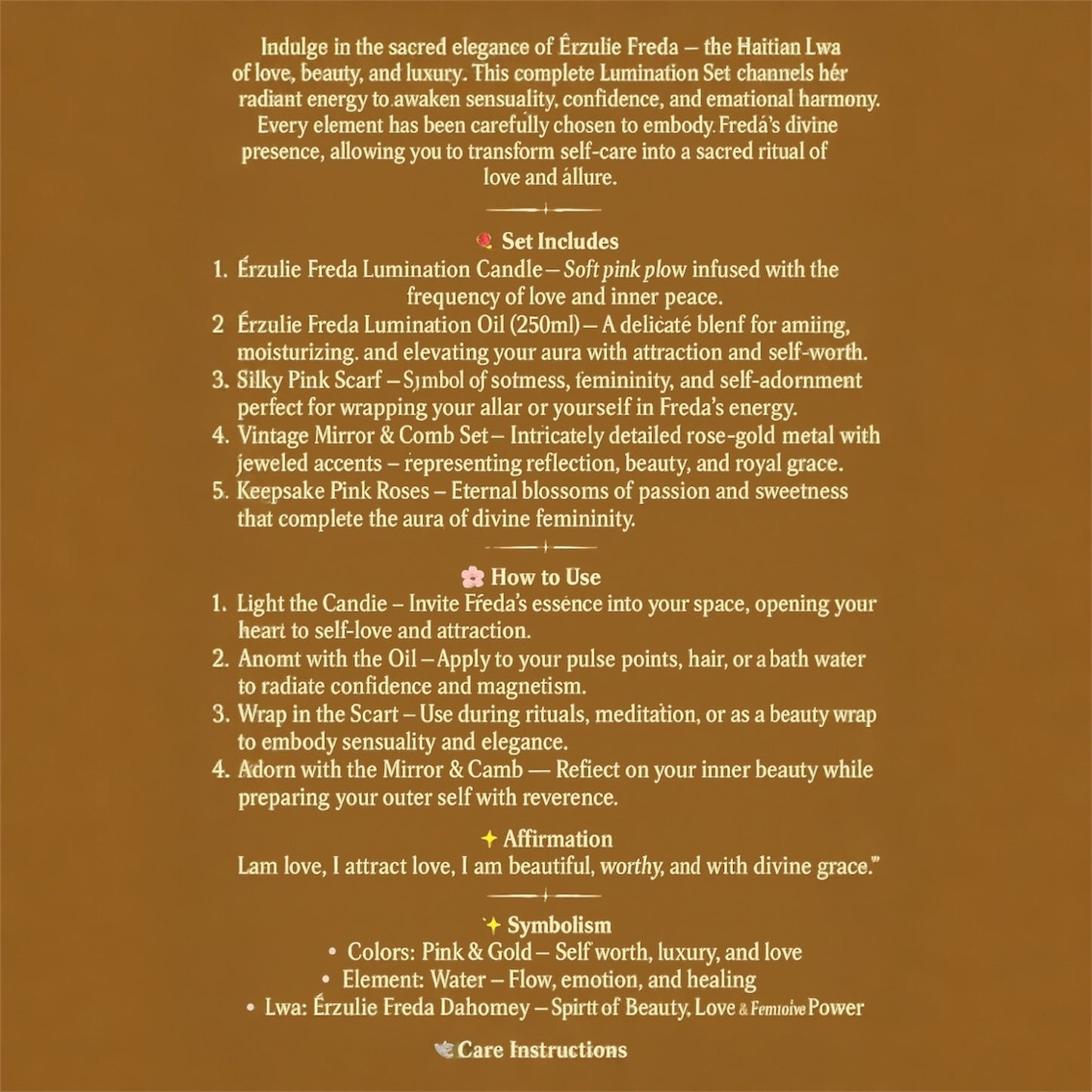 🌸 Érzulie Freda Lumination Altar Set
Love • Attraction • Self-Worth • Elega